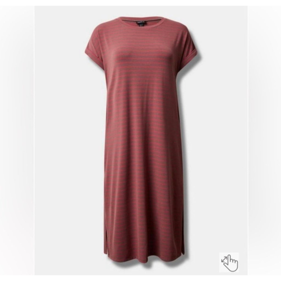 torrid Dresses & Skirts - Torrid Maxi Size 2 Red Gray soft jersey thick knit roll tab sleeve t shirt dress